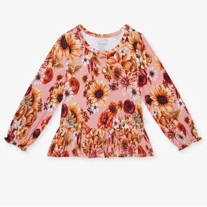 Posh Peanut Brigitta Bamboo French Terry Long Sleeve Ruffled Hem Top